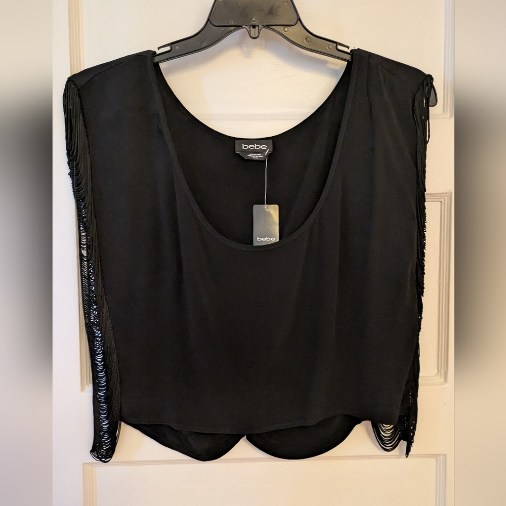 Bebe Black Fringe Women's Top